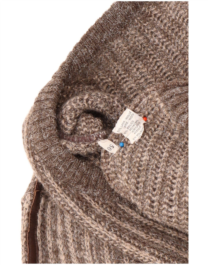 Vintage hombres V-cuello jumper suéter IT 50 lana de rayas marrón medio