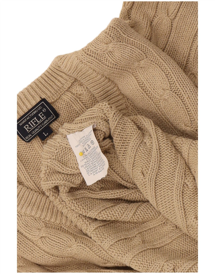 Rifle - Jersey con cuello en V para hombre, talla grande, algodón beige