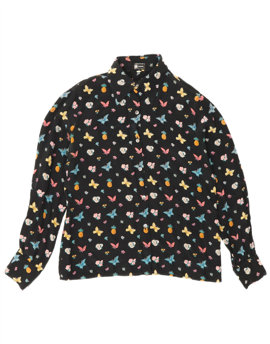 Blusa camisera con gráfico Zero para mujer IT 46 Mariposa de seda floral negra grande