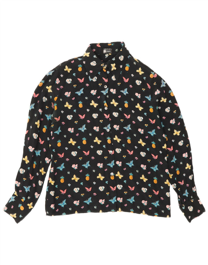 Blusa camisera con gráfico Zero para mujer IT 46 Mariposa de seda floral negra grande