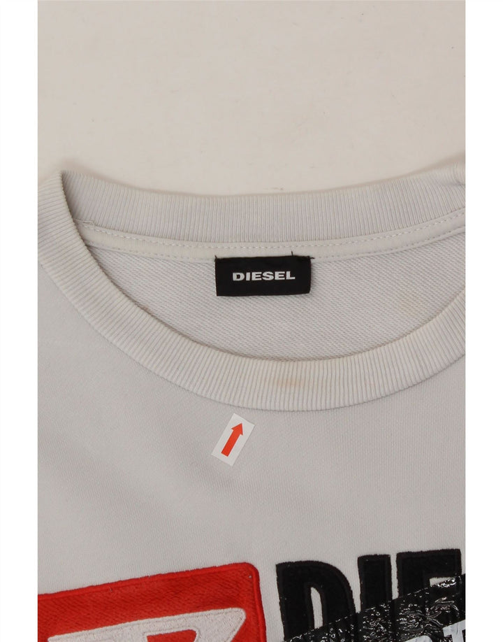 DIESEL Boys Graphic Sweatshirt Jumper 13-14 Years White Cotton Vintage Diesel and Second-Hand Diesel from Messina Hembry 
