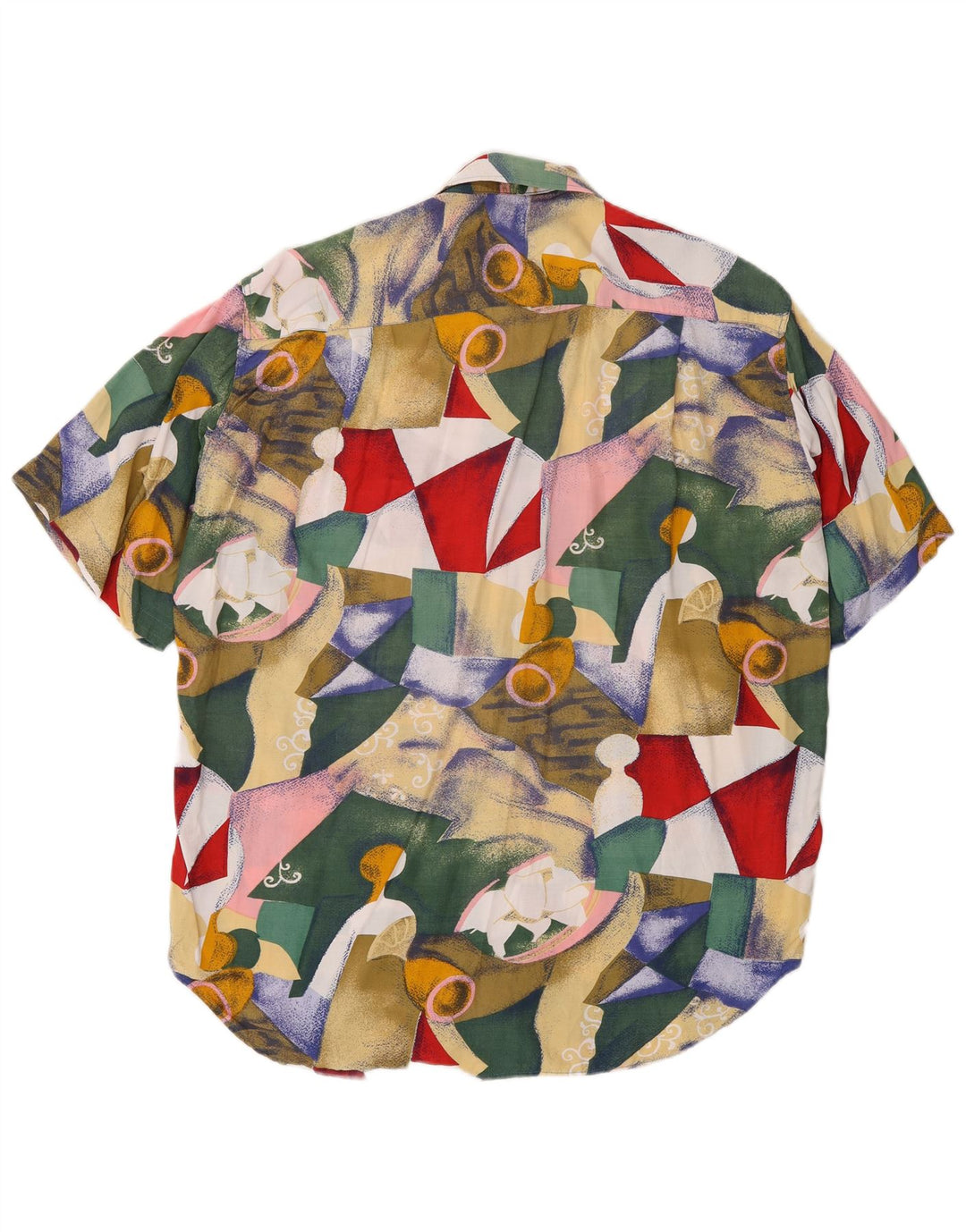 Vintage hombres camisa de manga corta medio multicolor geométrico