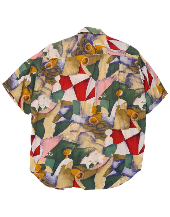 Vintage hombres camisa de manga corta medio multicolor geométrico