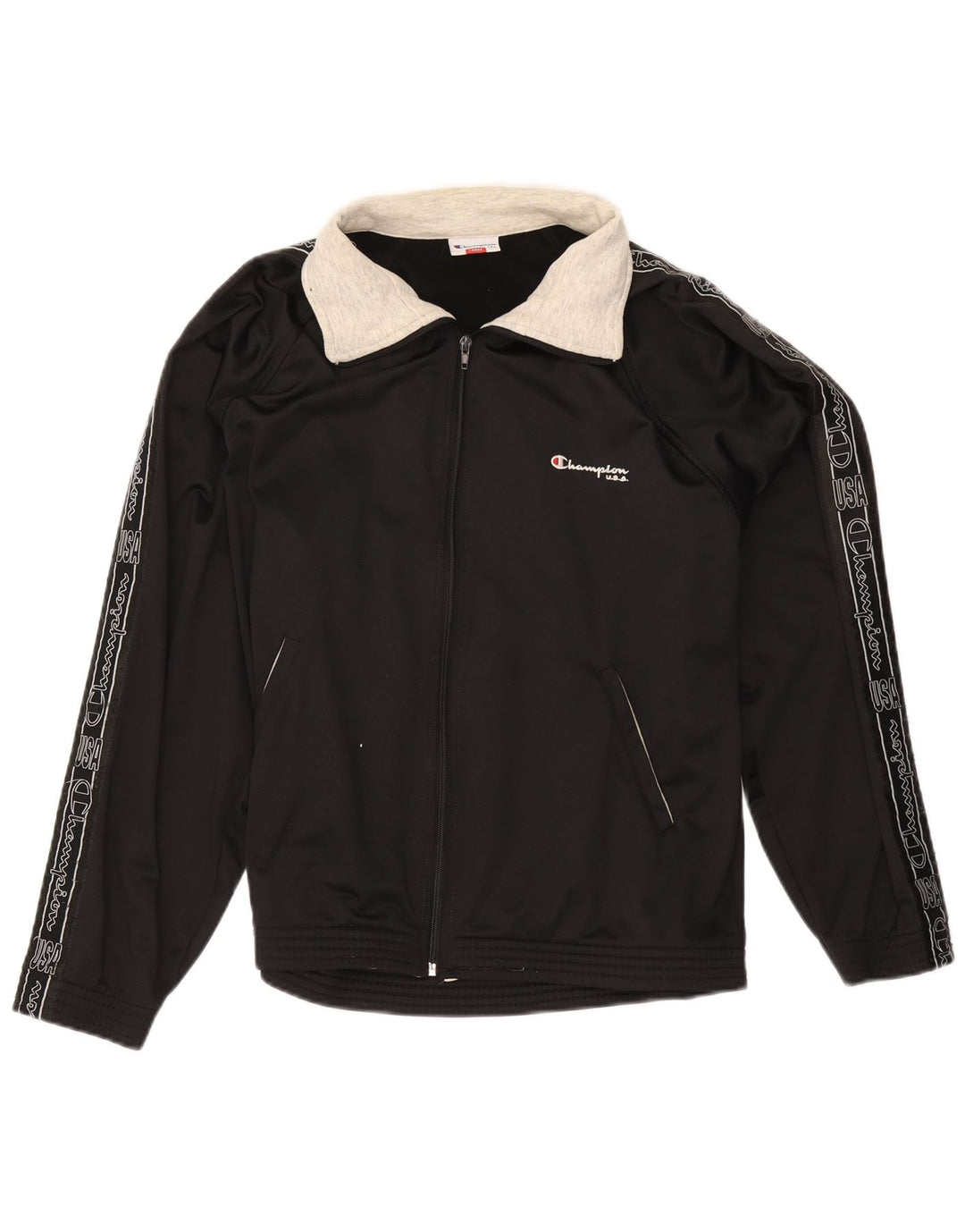 Champion Mens Graphic Chándal Top Chaqueta Grande Poliéster Negro