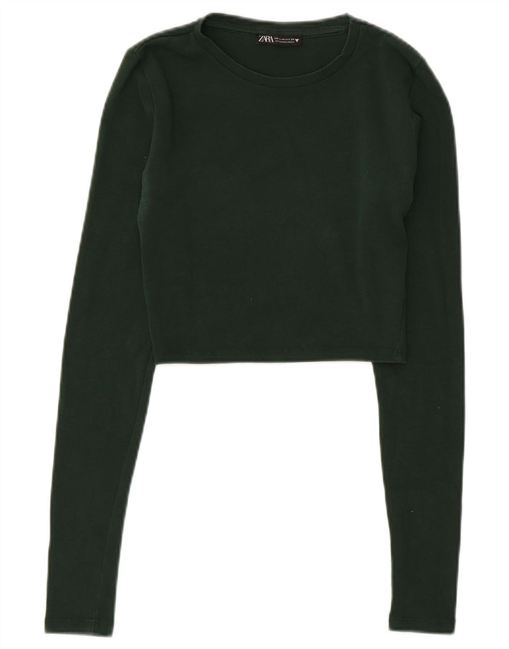 Zara Mujer Crop Top De Manga Larga UK 42 Verde Medio