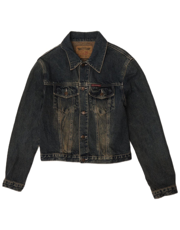 Vintage mujer chaqueta de mezclilla Reino Unido 14 algodón azul marino medio