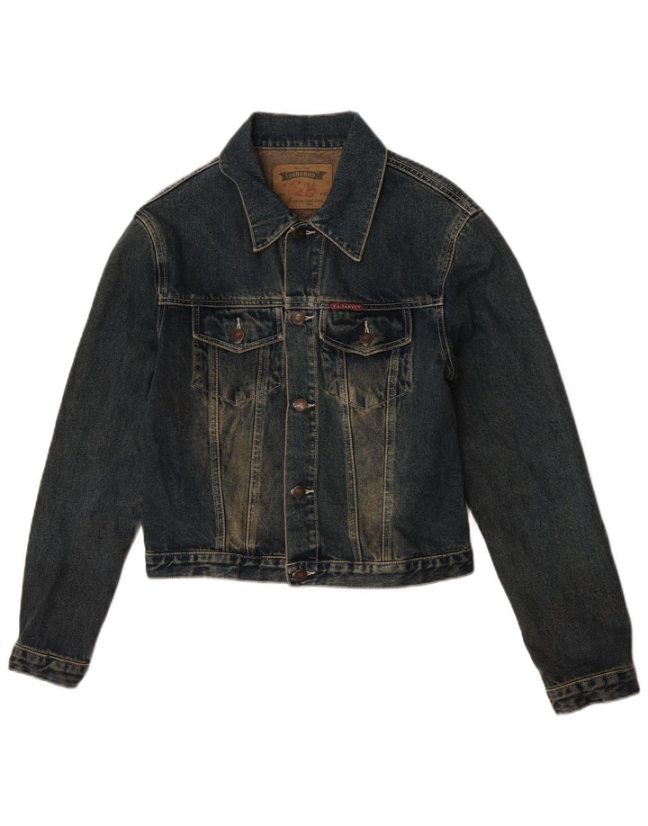 Vintage mujer chaqueta de mezclilla Reino Unido 14 algodón azul marino medio