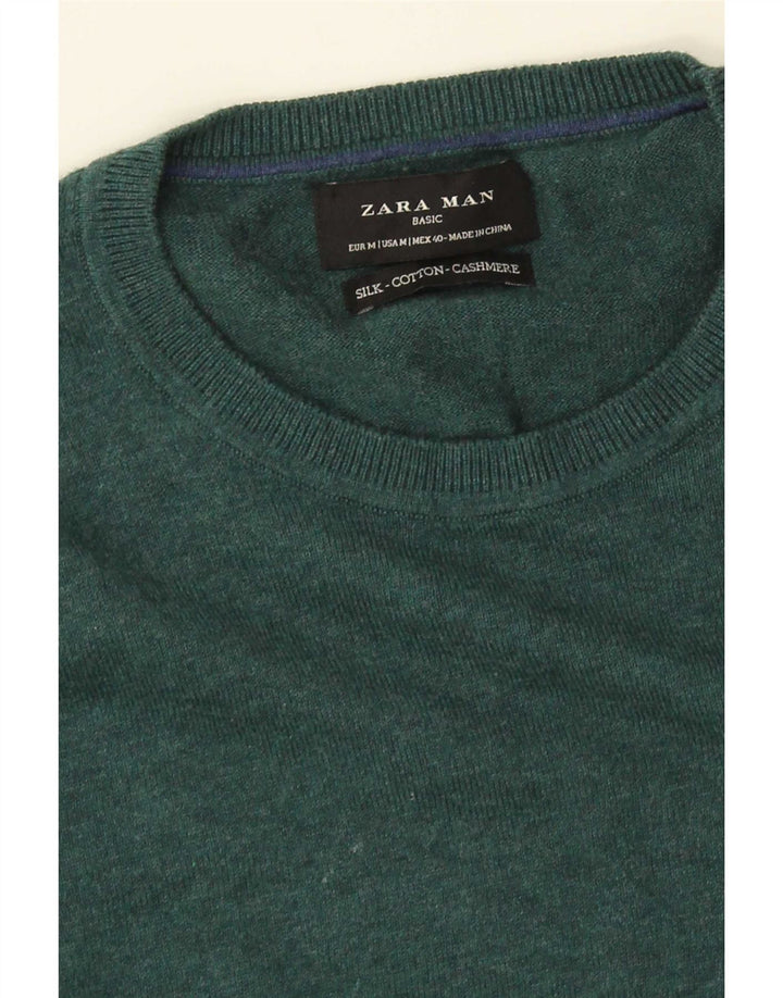 Zara Hombre Jersey Cuello Redondo Seda Verde Medio