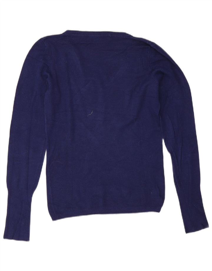 Zara - Jersey con cuello en V para mujer, talla 40, tamaño mediano, azul marino, rayón