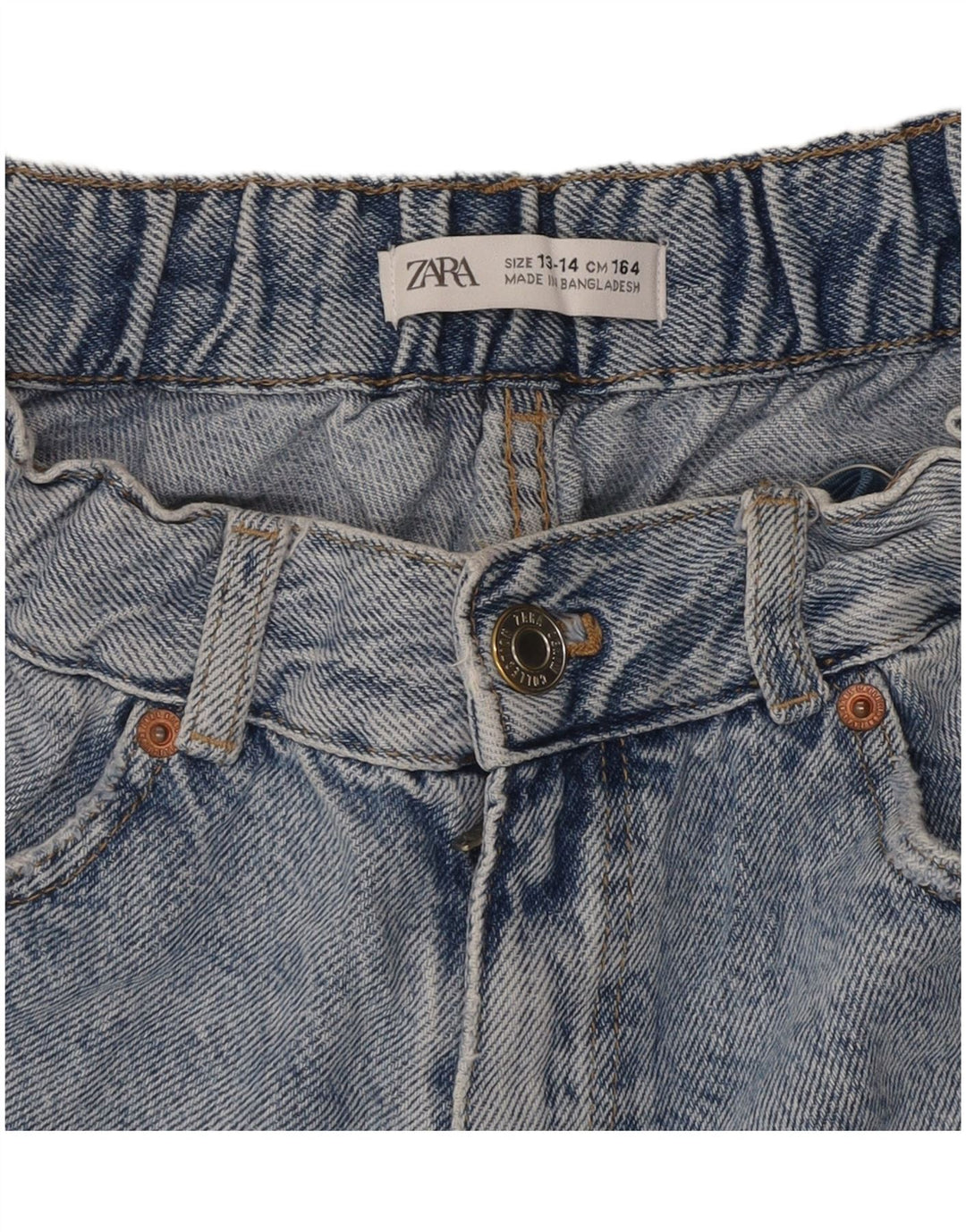 ZARA Shorts vaqueros desgastados de cintura alta para niña 13-14 años W28 Azul