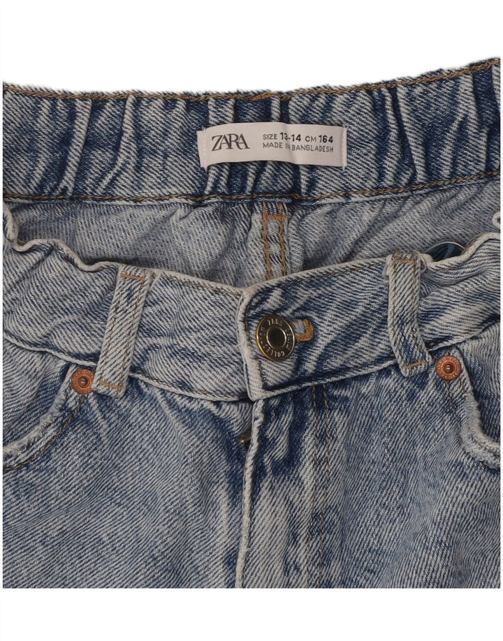 ZARA Shorts vaqueros desgastados de cintura alta para niña 13-14 años W28 Azul