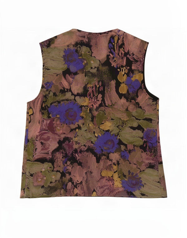Vintage mujer OPEN chaleco Reino Unido 16 grande multicolor floral