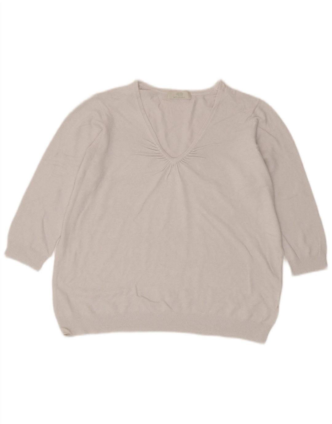 Marks & Spencer Suéter tipo jersey con cuello en V y manga 3/4 para mujer UK 40 Medium White
