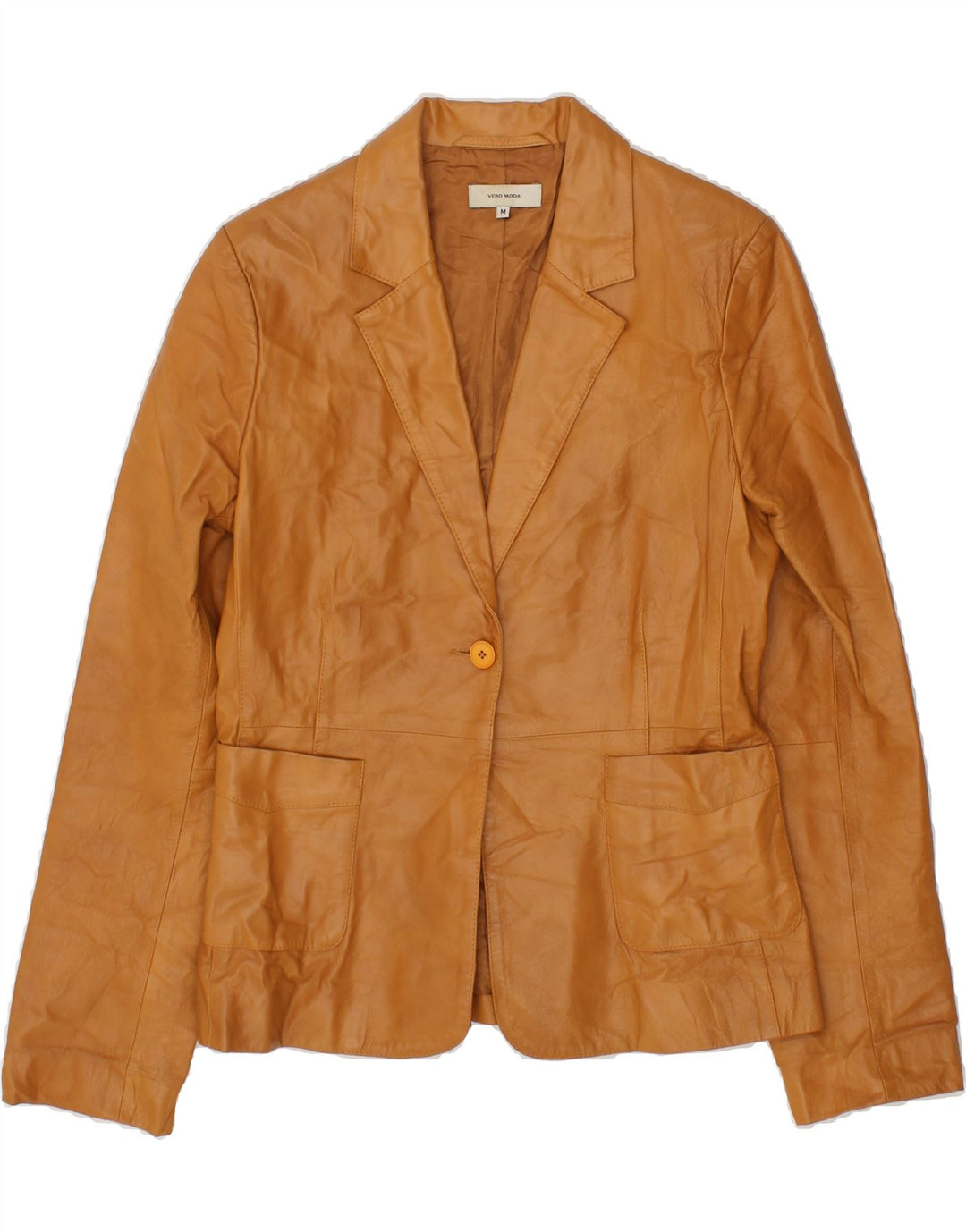 VERO MODA Womens Leather 1 Button Blazer Jacket UK 12 Medium Brown Leather Vintage Vero Moda and Second-Hand Vero Moda from Messina Hembry 