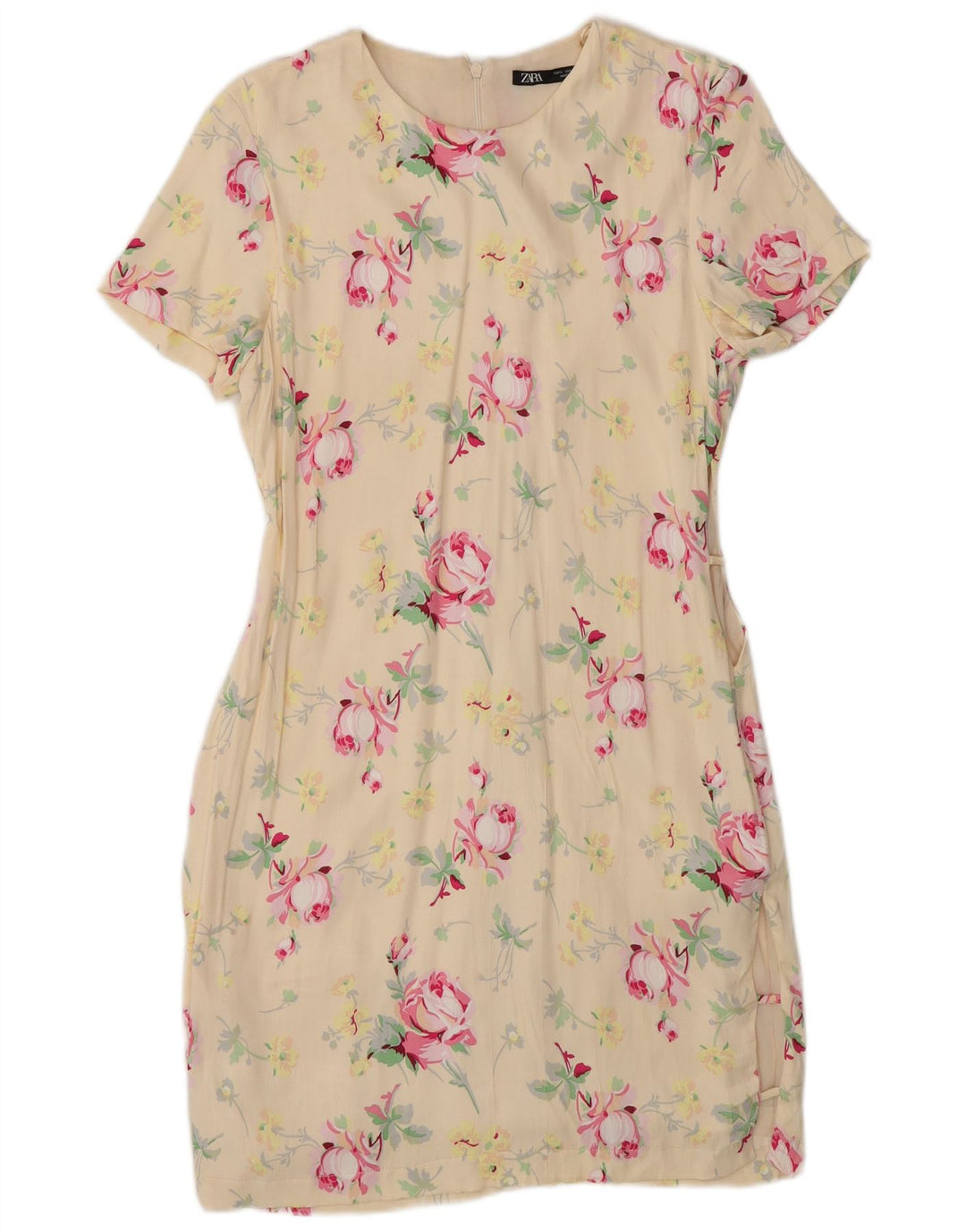 Zara Mujer Vestido Tubo UK 10 Pequeño Poliéster Floral Blanco Roto
