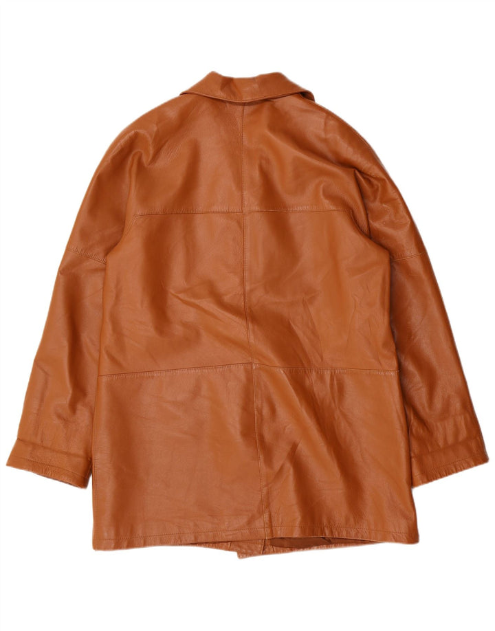 VINTAGE Womens Leather Coat IT 42 Medium Brown Leather