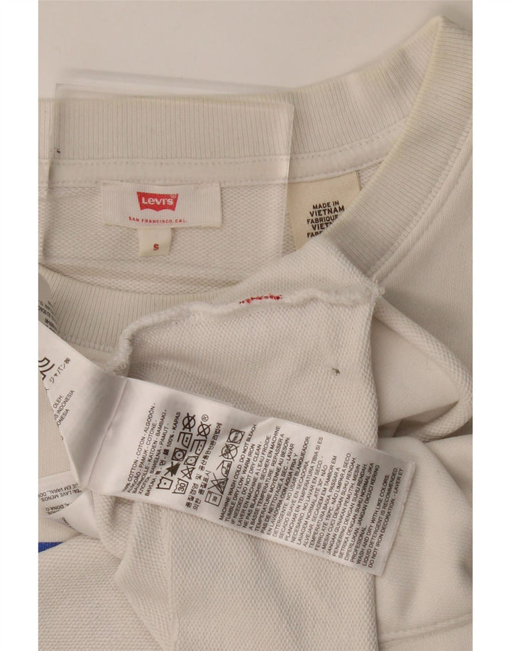 Levi's Mujer Oversize Graphic Crop Sudadera Jumper UK 10 Small Blanco