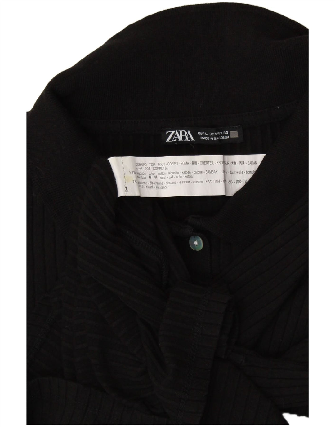ZARA Polo corto de manga larga para mujer UK 44 Large Algodón negro