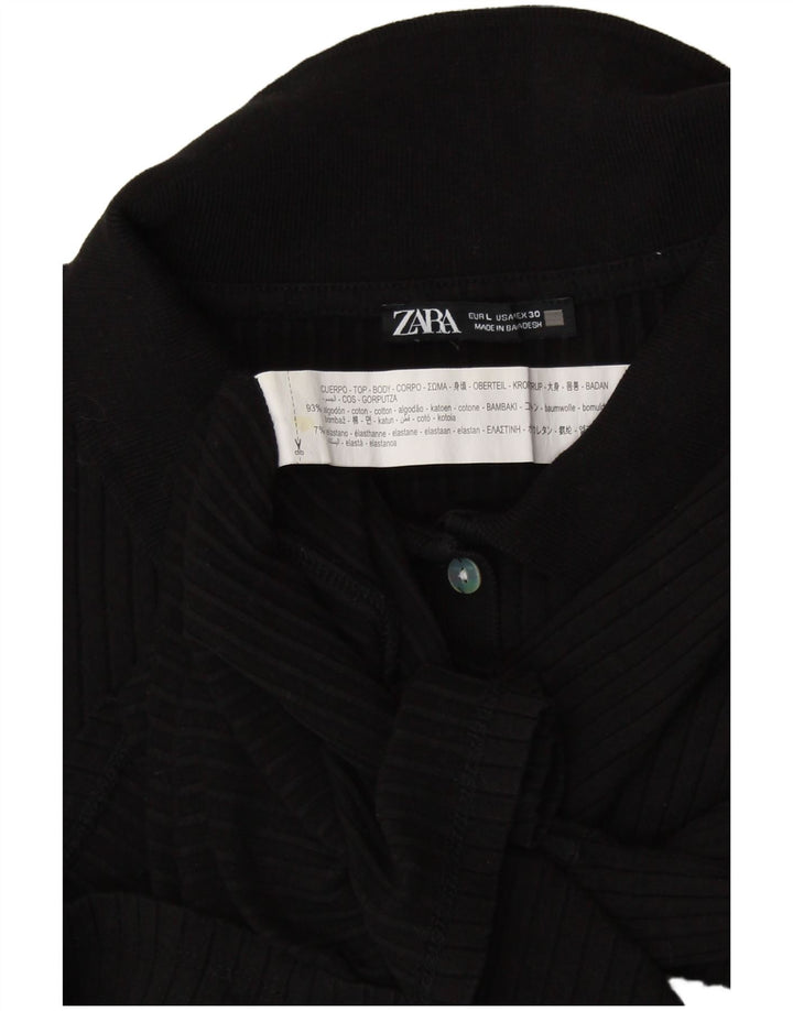 ZARA Polo corto de manga larga para mujer UK 44 Large Algodón negro