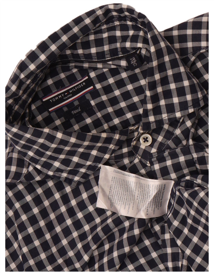 Tommy Hilfiger Camisa ajustada para hombre Talla 38 15 Algodón a cuadros azul marino mediano