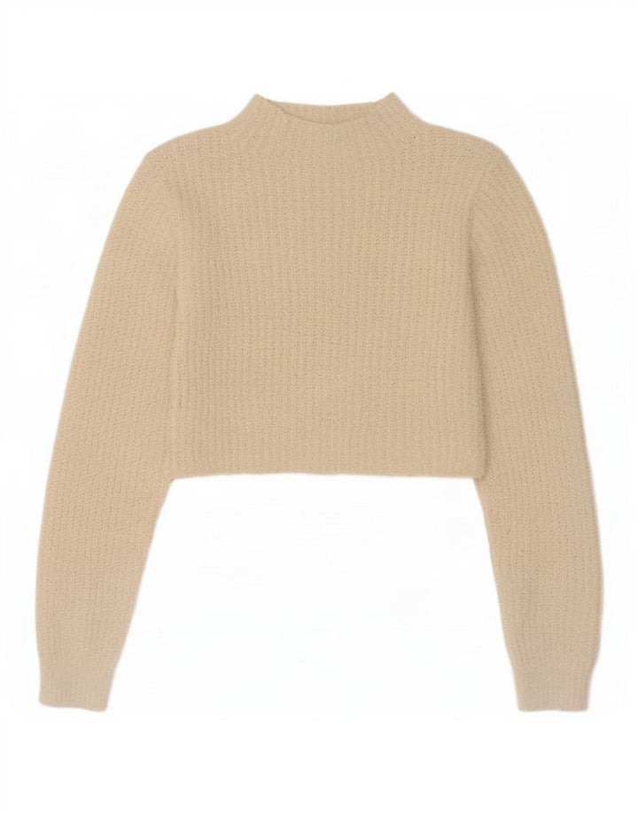 Zara Mujer Crop Turtle Neck Jumper Sweater UK 10 Small Off White Poliéster