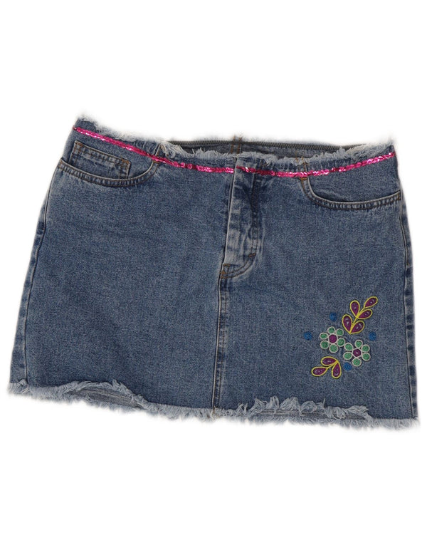 Benetton Minifalda Vaquera IT 44 Medium W28 Algodón Floral Azul