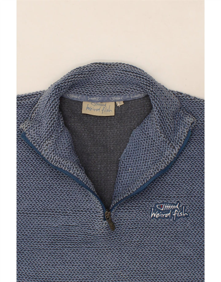 WEIRD FISH Mens Zip Neck Sweatshirt Jumper Small Blue Cotton Vintage Weird Fish and Second-Hand Weird Fish from Messina Hembry 