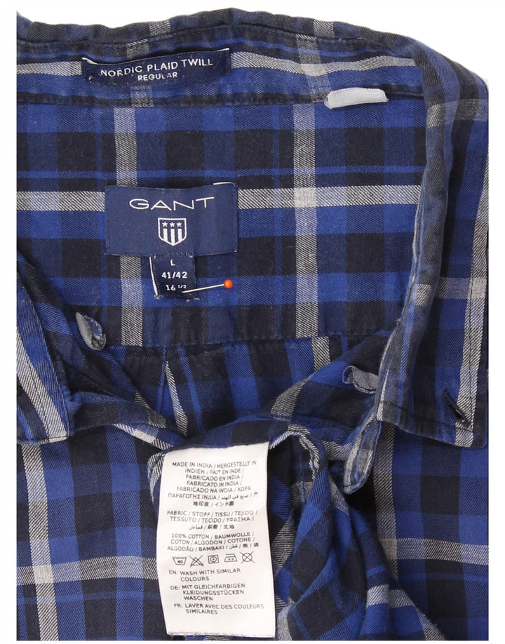 Camisa Gant de corte regular para hombre, talla 41/42 16 1/2, algodón a cuadros azul grande