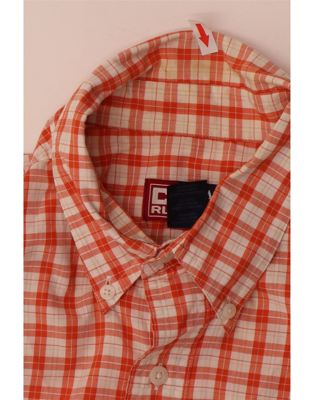 CHAPS RALPH LAUREN Camisa de manga corta para hombre Algodón a cuadros naranja medio