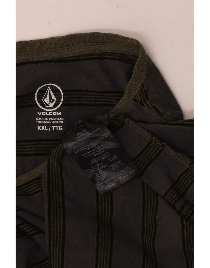Volcom - Camiseta de manga larga para hombre, talla 2XL, algodón a rayas gris