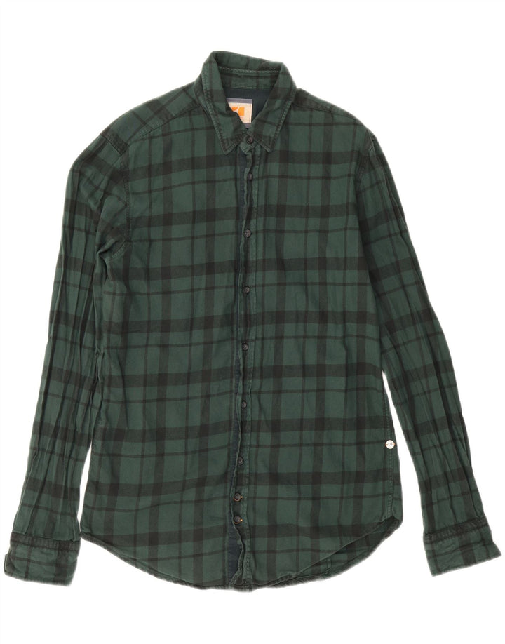 Camisas HUGO BOSS Hombre | Camisa de franela de algodón a cuadros verde medio