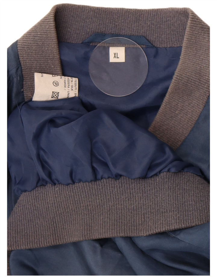 Vintage hombres bombardero chaqueta Reino Unido 42 XL seda azul