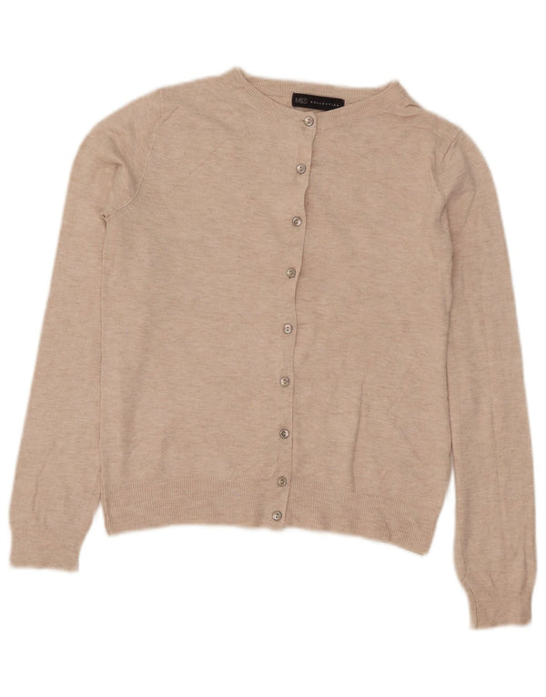 Marks & Spencer Suéter tipo cárdigan corto para mujer UK 10 Small Viscosa beige