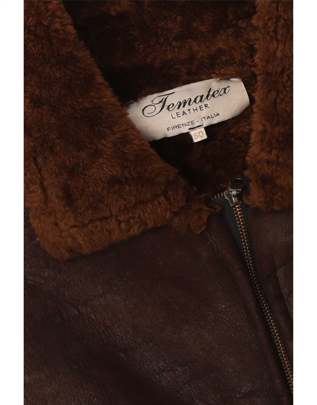 Vintage hombres shearling chaqueta IT 50 cuero marrón grande