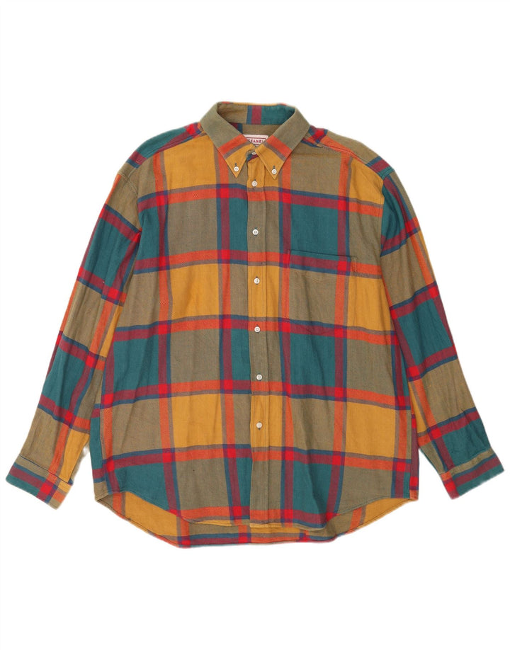STEFANEL Camisa De Franela Hombre XL Algodón Cuadros Multicolor