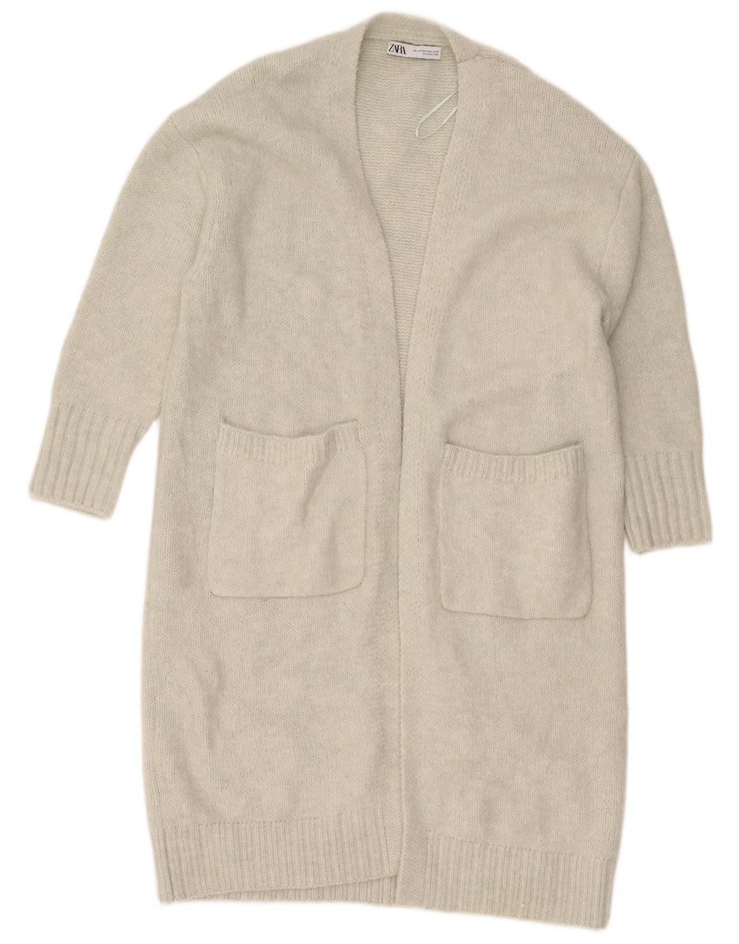 Zara Suéter tipo cárdigan abierto de palangre extragrande para mujer UK 6 XS Poliéster gris