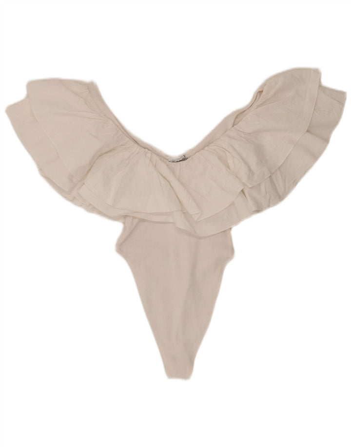 Zara Body con volantes para mujer UK 8 Small White Cotton