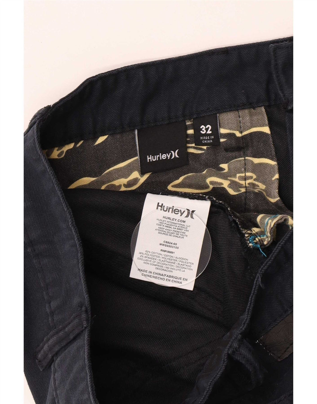 Hurley Shorts Casuales Para Hombre W32 Algodón Azul Marino Medio