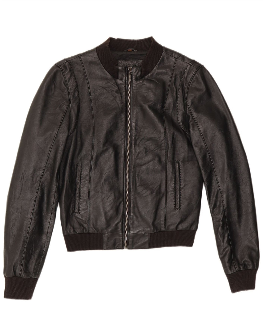 Chaqueta Corta De Cuero Para Mujer Conbipel IT 42 Cuero Negro Mediano
