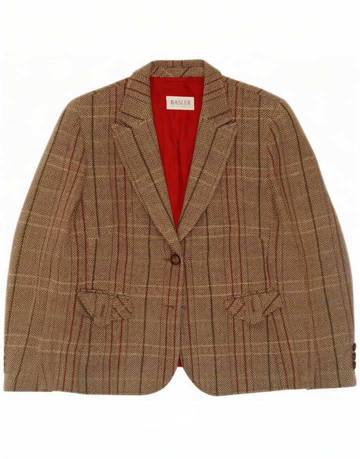Basler Chaqueta tipo blazer con 1 botón para mujer, talla grande, color beige, lana virgen a cuadros
