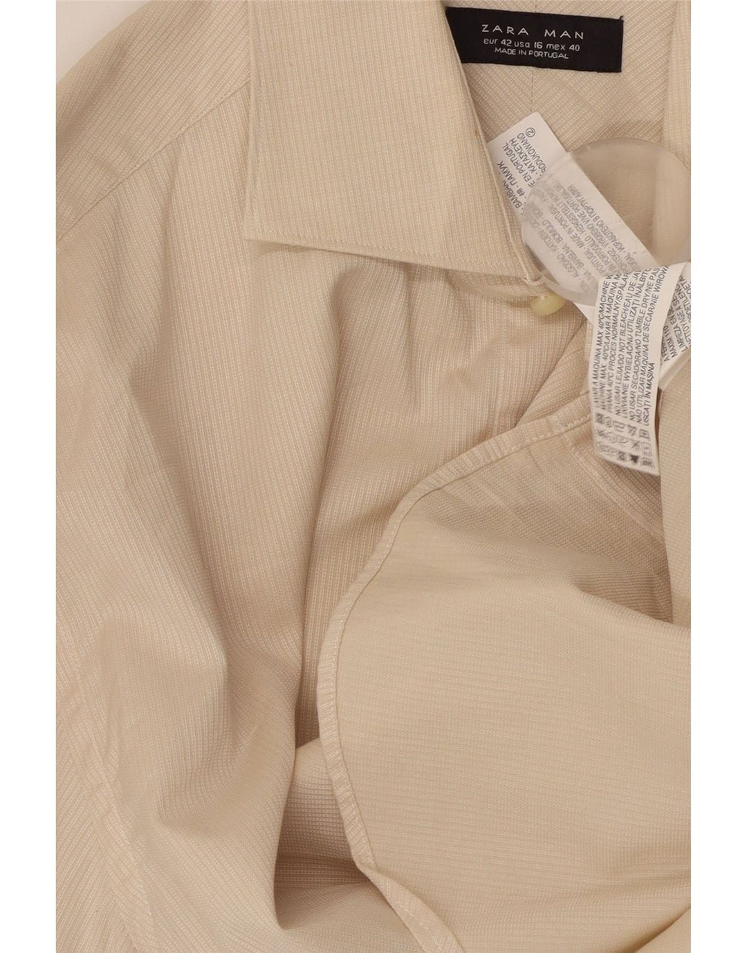 Camisa ZARA Hombre Talla 42 Grande Algodón Rayas Beige