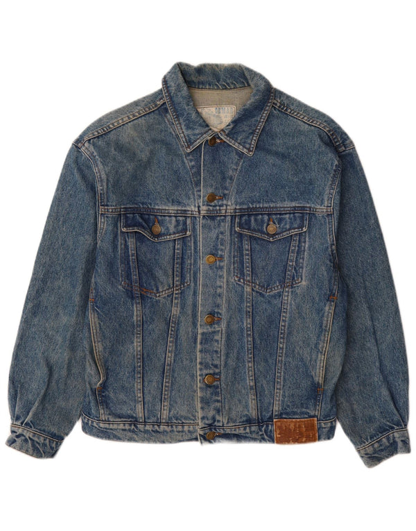 Vintage hombres chaqueta de mezclilla Reino Unido 36 pequeño algodón azul