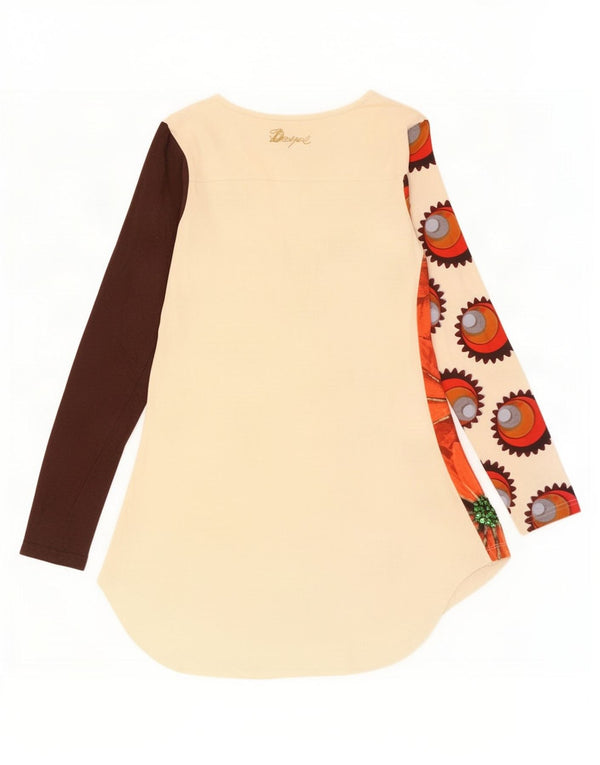 Desigual Top tipo túnica de manga larga con gráfico para mujer UK 10 Small Off White Floral
