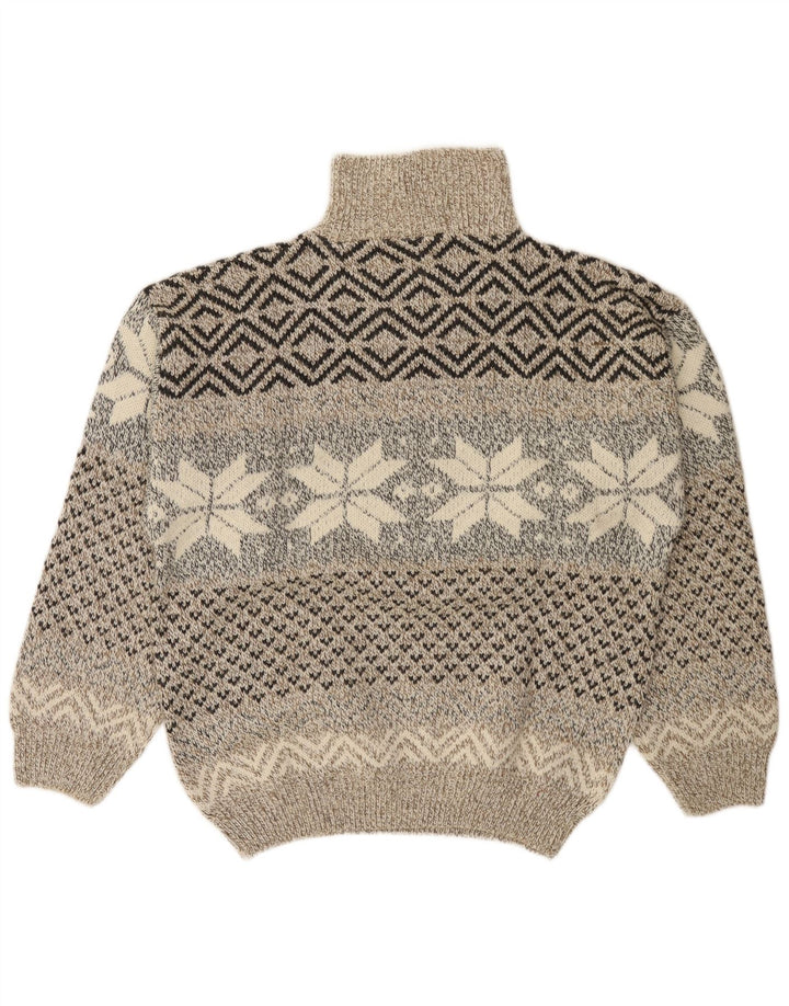 C&A Mens Canda Zip Neck Jumper Sweater Medio Beige Fair Isle Acrílico
