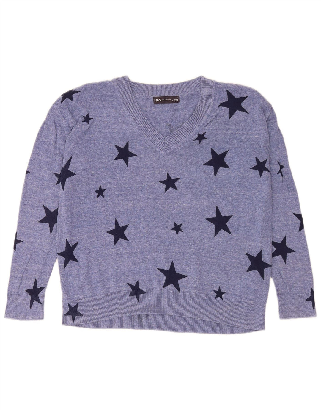 Marks & Spencer Suéter gráfico con cuello en V para mujer UK 10 Small Blue