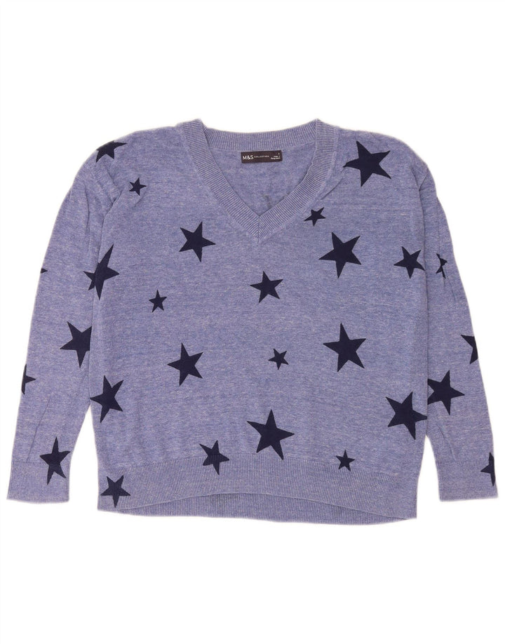 Marks & Spencer Suéter gráfico con cuello en V para mujer UK 10 Small Blue