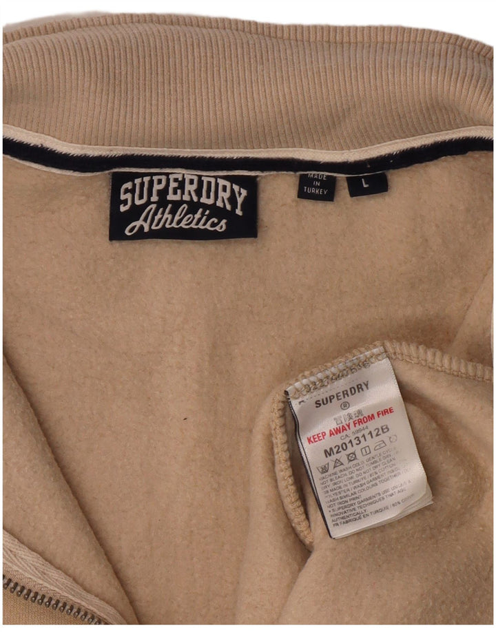 SUPERDRY Hombre Sudadera con cuello con cremallera Jumper Large Beige Cotton