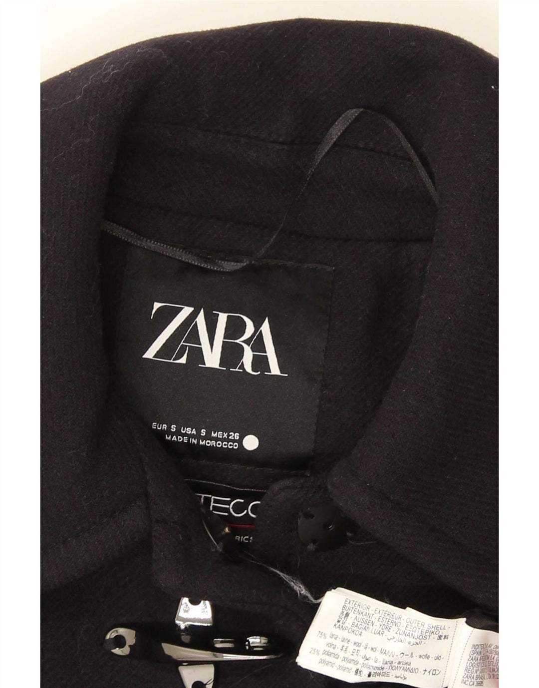 Zara Mujer Abrigo Extragrande UK 10 Small Lana Azul Marino