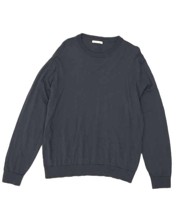 Zara Mens Boat Neck Jumper Sweater XL Navy Blue Wool