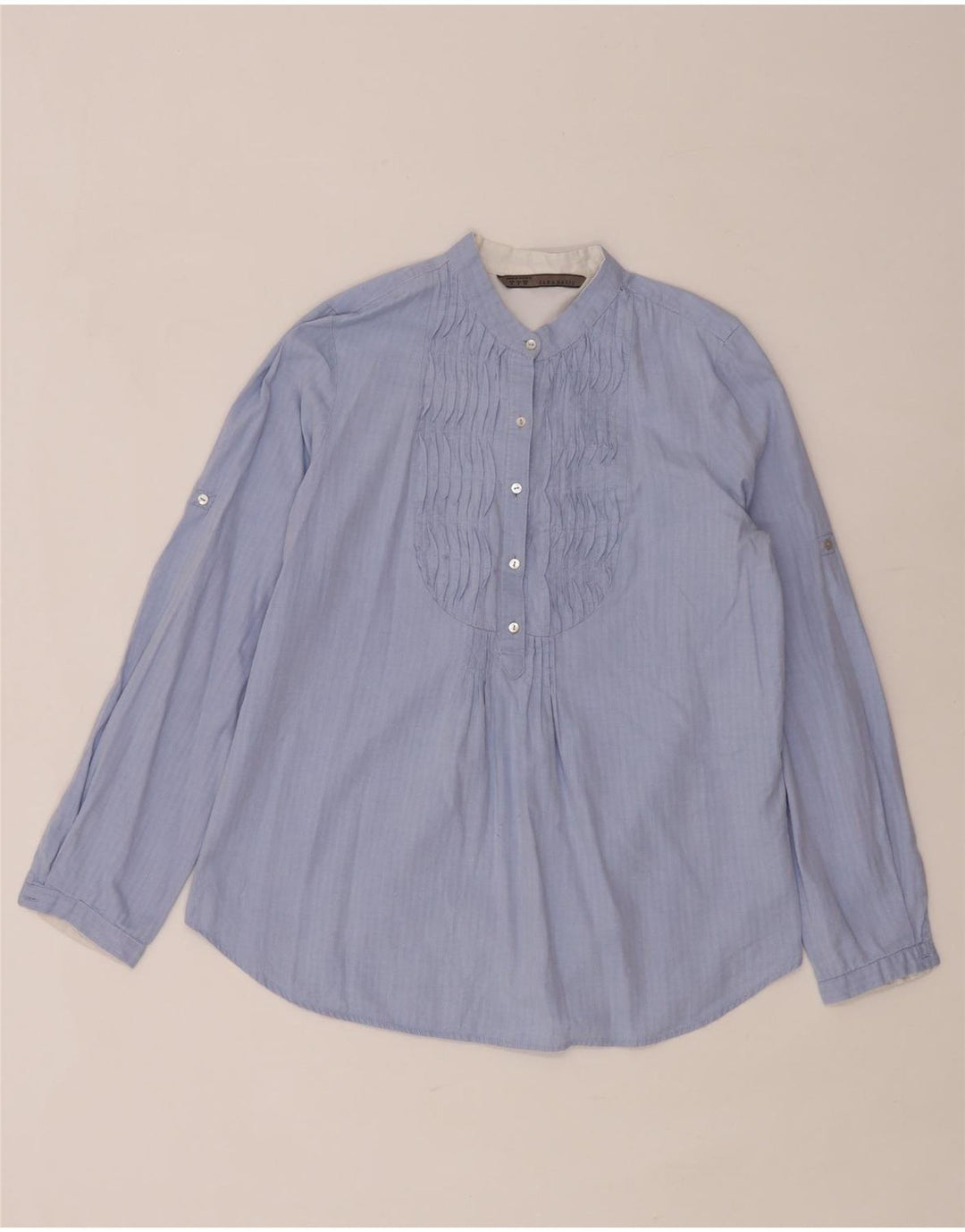 Zara Mujer Jersey Camisa UK 10 Small Azul Herringbone Algodón